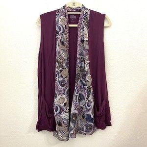 LOGO by Lori Goldstein Vest Womens Medium Floral Plum